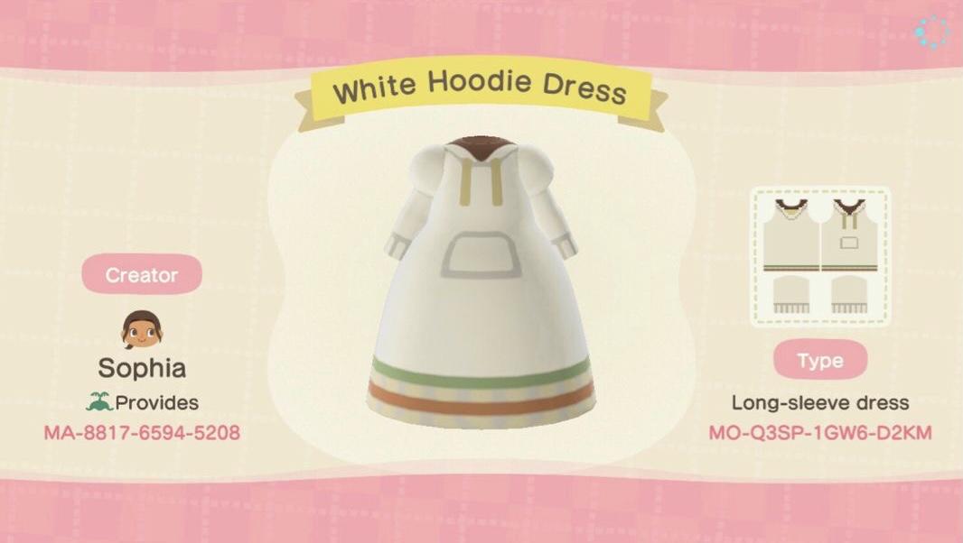 Animal Crossing Design Code: MO-Q3SP-1GW6-D2KM White Hoodie Dress