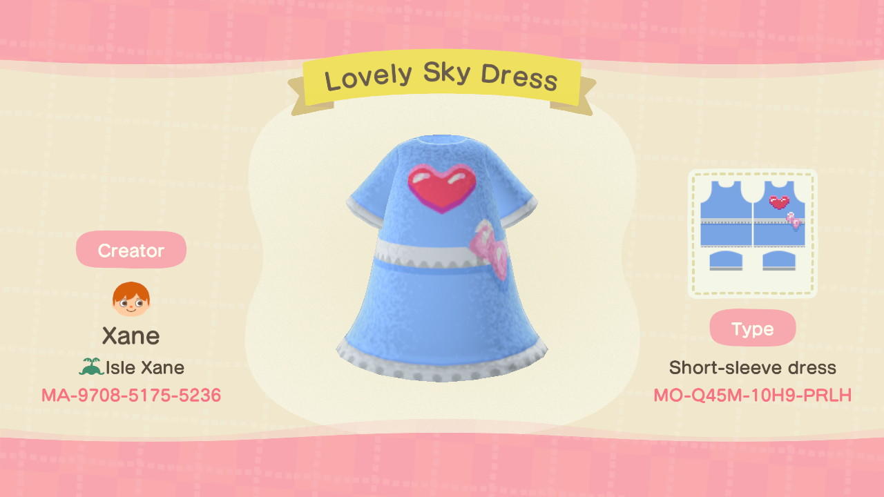 Animal Crossing Design Code: MO-Q45M-10H9-PRLH Lovely Sky Dress