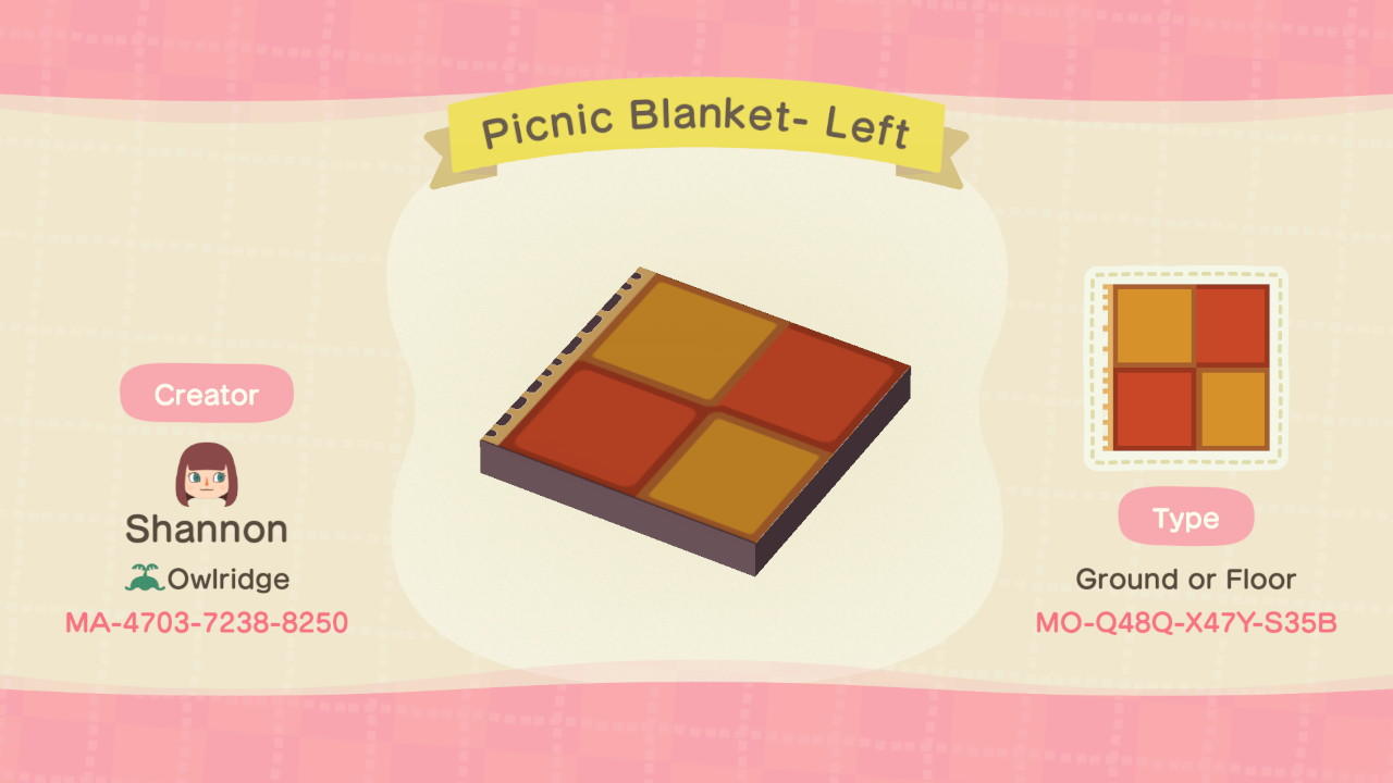 Animal Crossing Design Code: MO-Q48Q-X47Y-S35B Fall Picnic Blanket