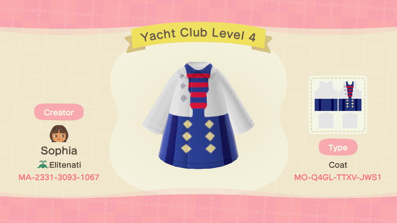 Animal Crossing Design Code: MO-Q4GL-TTXV-JWS1 Yacht Club Level 4