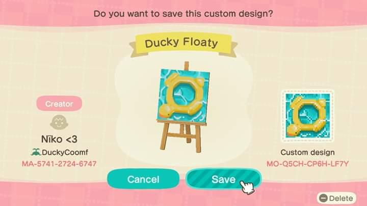 Animal Crossing Design Code: MO-Q5CH-CP6H-LF7Y Ducky Floaty