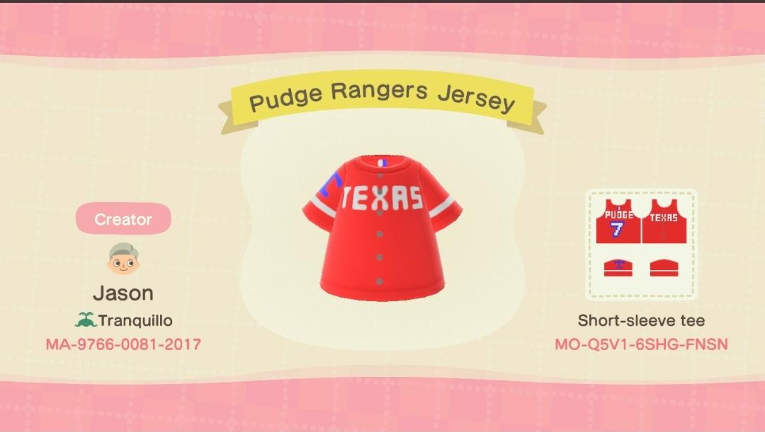 Animal Crossing Design Code: MO-Q5V1-6SHG-FNSN Pudge Rangers Jersey