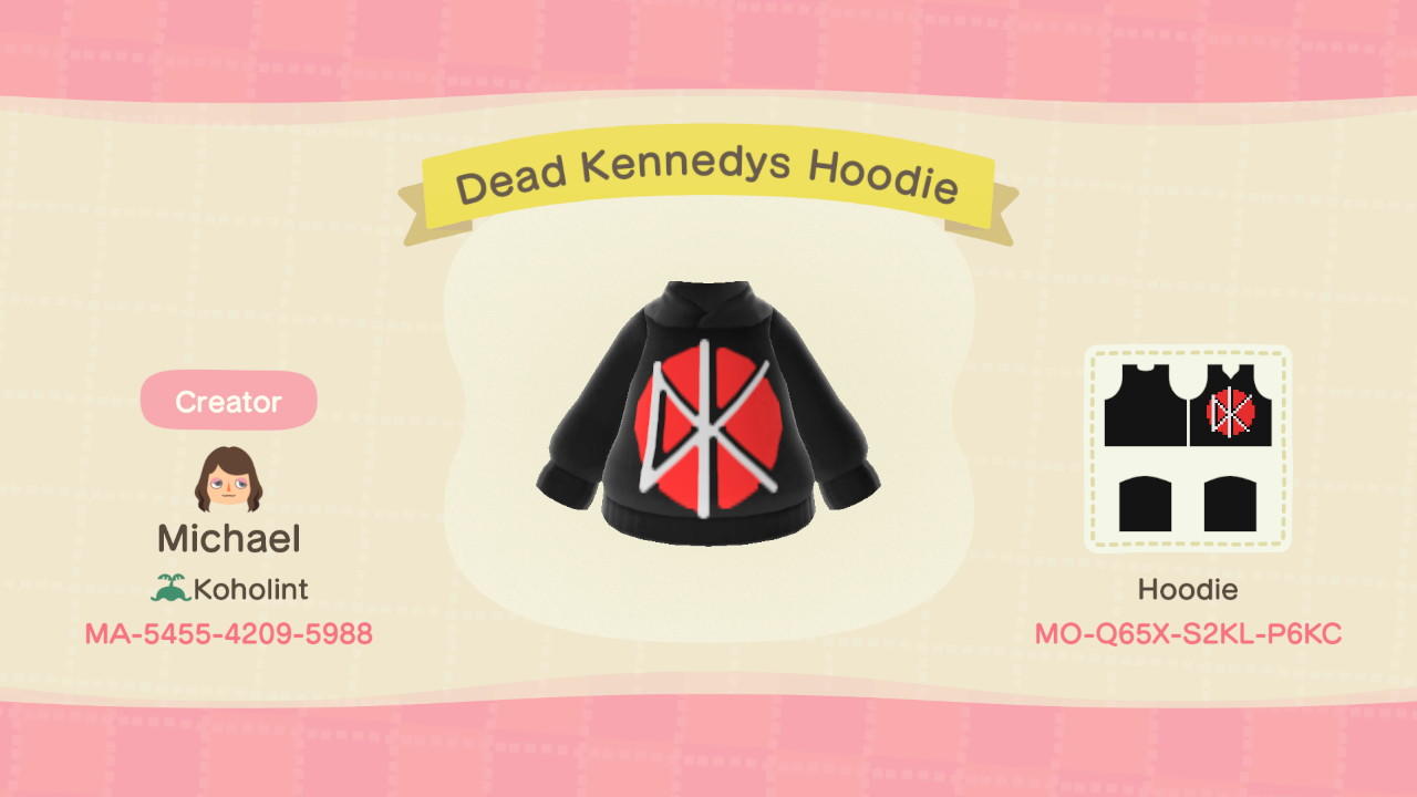 Animal Crossing Design Code: MO-Q65X-S2KL-P6KC Dead Kennedys Hoodie