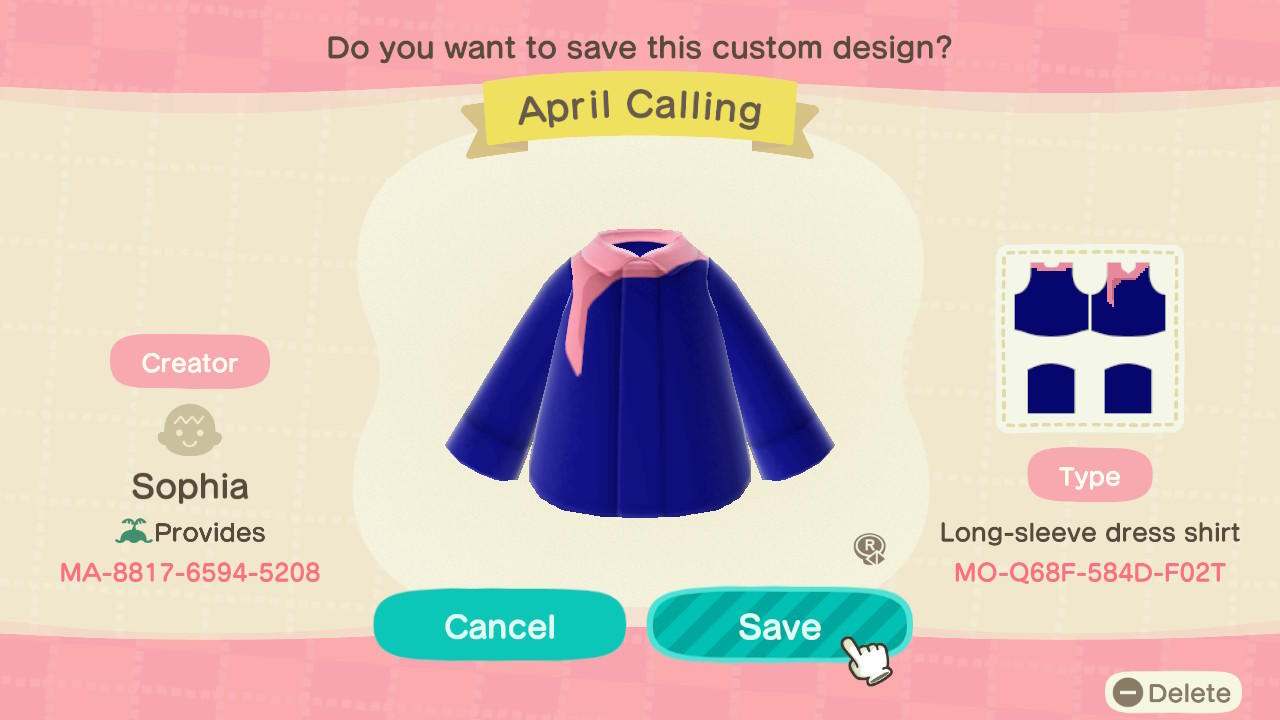 Animal Crossing Design Code: MO-Q68F-584D-F02T April Calling