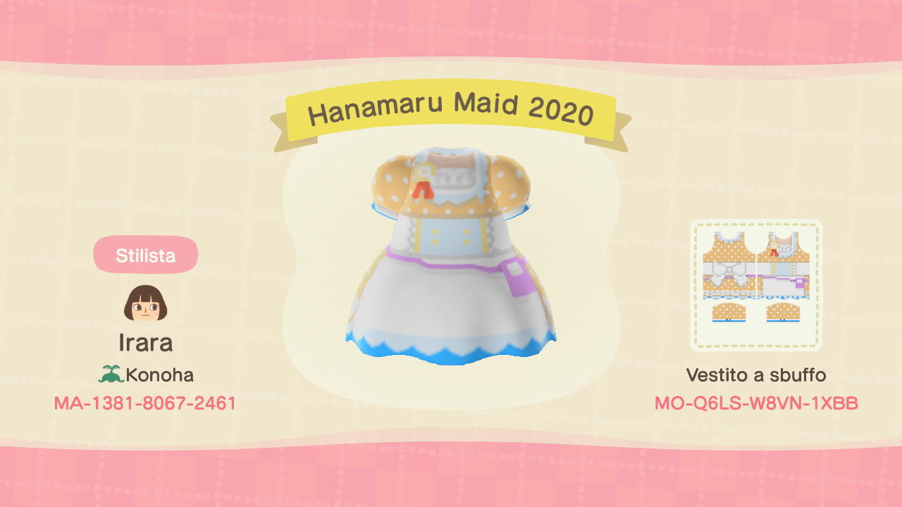 Animal Crossing Design Code: MO-Q6LS-W8VN-1XBB Hanamaru Maid 2020