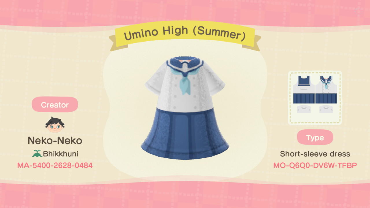Animal Crossing Design Code: MO-Q6Q0-DV6W-TFBP Umino High (Summer)