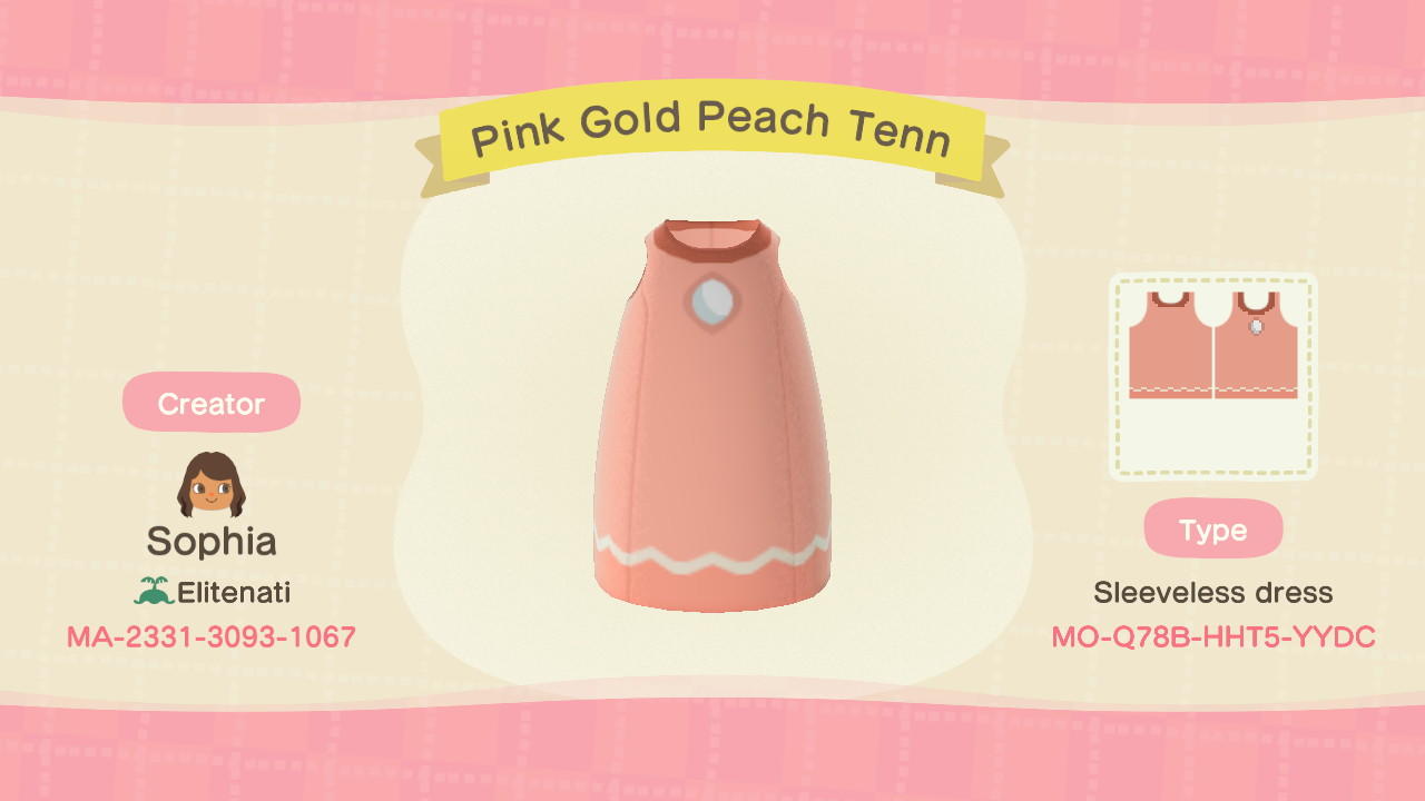 Animal Crossing Design Code: MO-Q78B-HHT5-YYDC Pink Gold Peach Tenn
