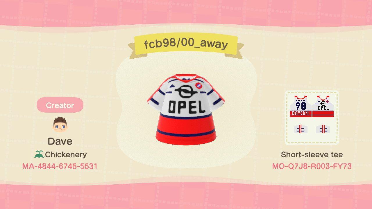 Animal Crossing Design Code: MO-Q7J8-R003-FY73 FC Bayern 98/00 Away