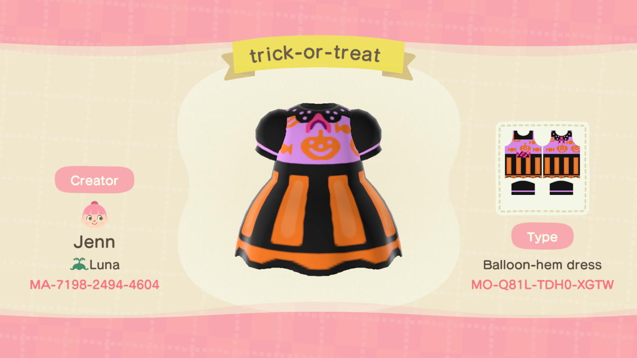 Animal Crossing Design Code: MO-Q81L-TDH0-XGTW trick-or-treat