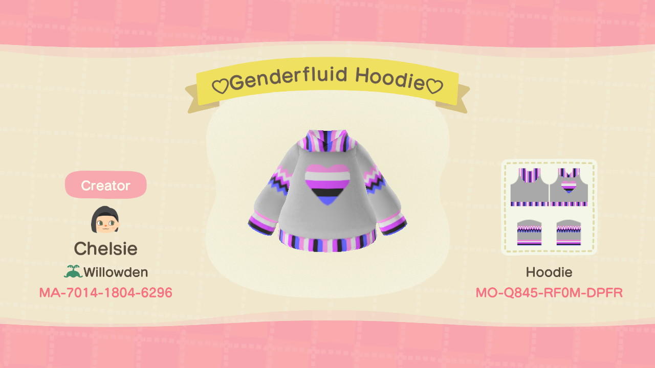 Animal Crossing Design Code: MO-Q845-RF0M-DPFR Genderfluid hoodie