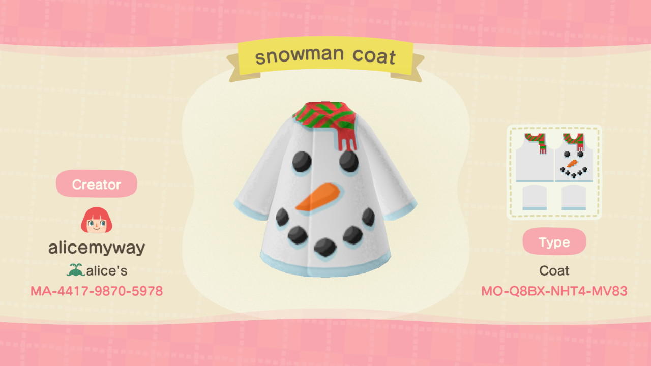 Animal Crossing Design Code: MO-Q8BX-NHT4-MV83 Snowman