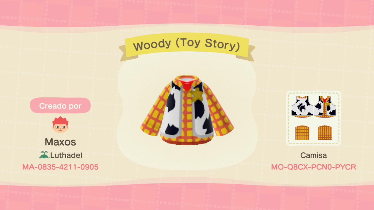 Animal Crossing Design Code: MO-Q8CX-PCN0-PYCR Woody (Toy Story)