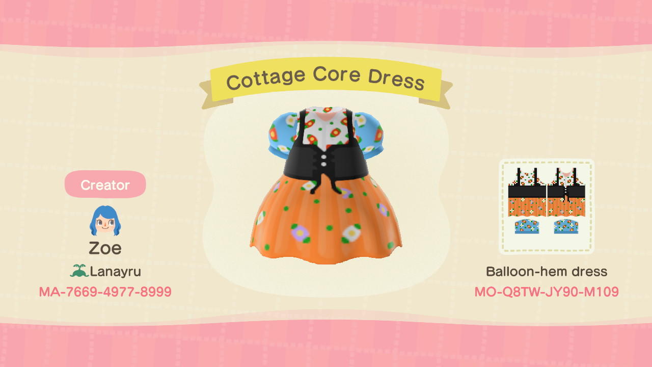 Animal Crossing Design Code: MO-Q8TW-JY90-M109 Cottage Core Dress