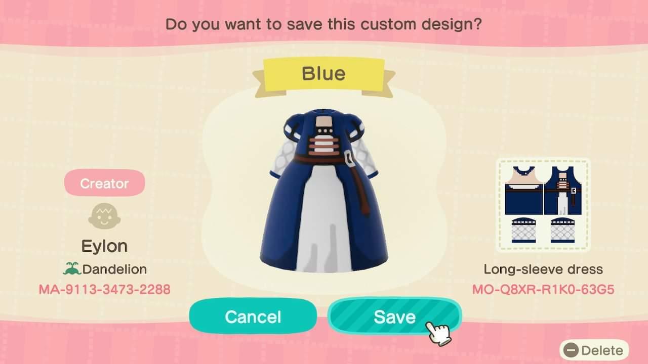 Animal Crossing Design Code: MO-Q8XR-R1K0-63G5 Blue