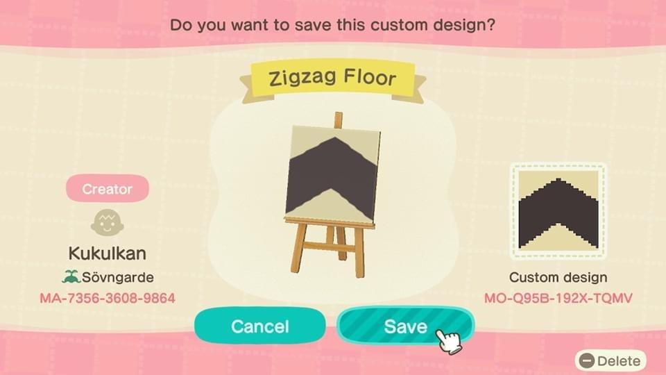 Animal Crossing Design Code: MO-Q95B-192X-TQMV Zigzag Floor