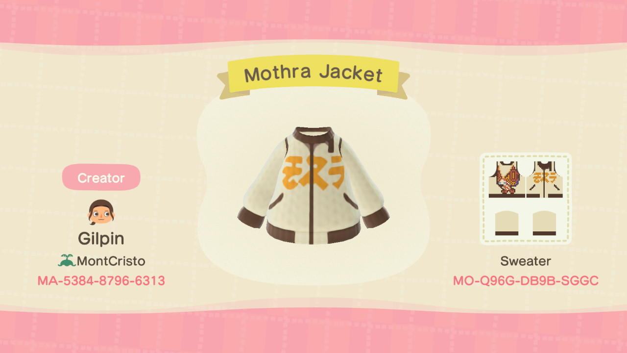 Animal Crossing Design Code: MO-Q96G-DB9B-SGGC Mothra  Jacket