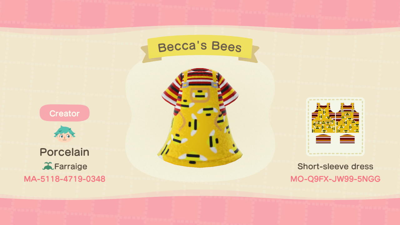 Animal Crossing Design Code: MO-Q9FX-JW99-5NGG Beccaâ€™s Bees