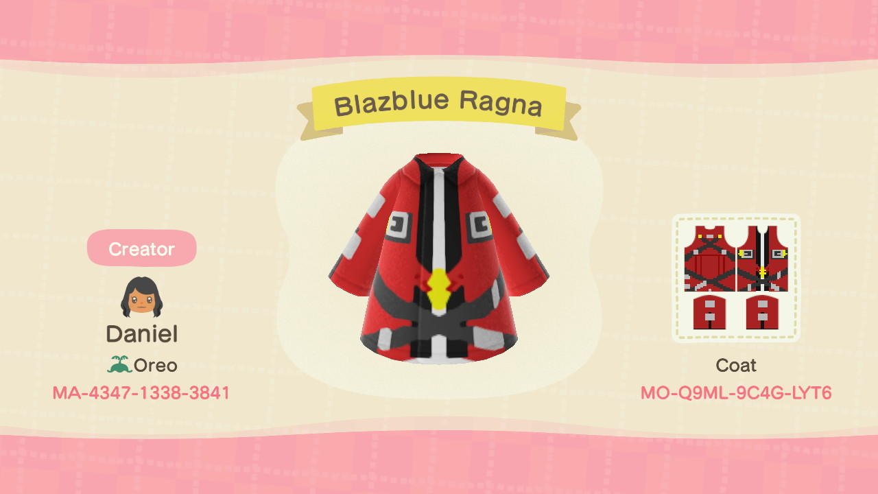 Animal Crossing Design Code: MO-Q9ML-9C4G-LYT6 Blazblue Ragna