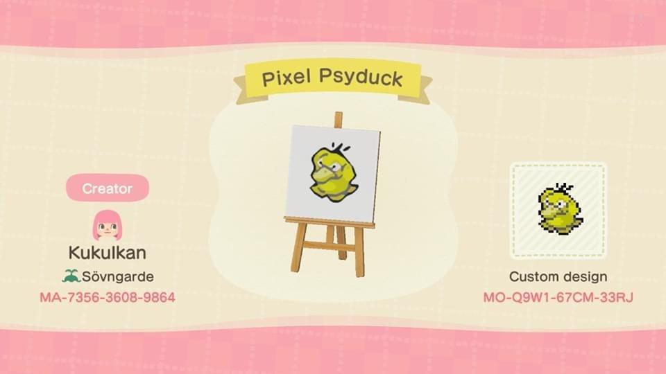 Animal Crossing Design Code: MO-Q9W1-67CM-33RJ Pixel Psyduck