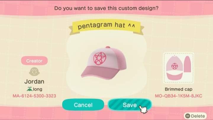 Animal Crossing Design Code: MO-QB34-1K5M-8JKC pentagram hat ^^