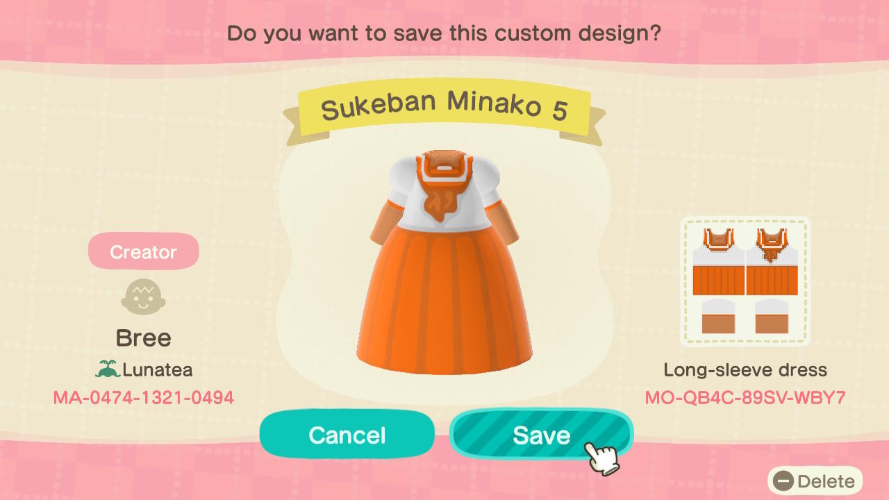 Animal Crossing Design Code: MO-QB4C-89SV-WBY7 Sukeban Minako 5