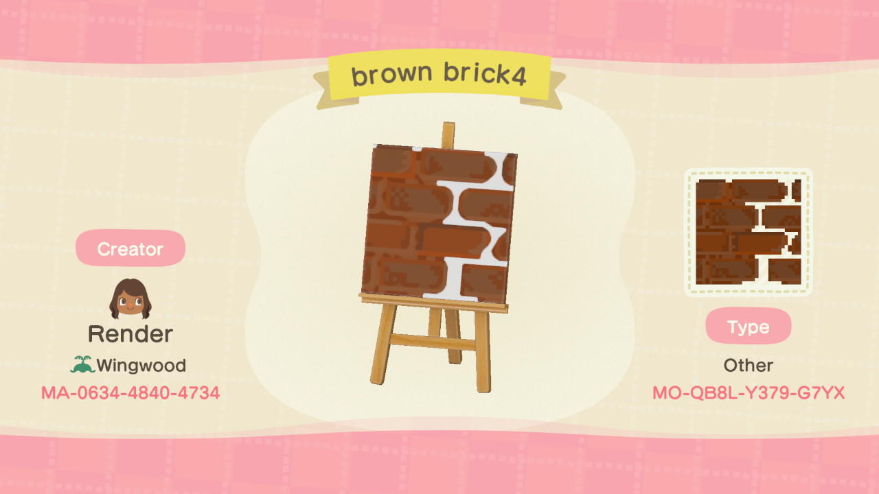 Animal Crossing Design Code: MO-QB8L-Y379-G7YX brown brick4