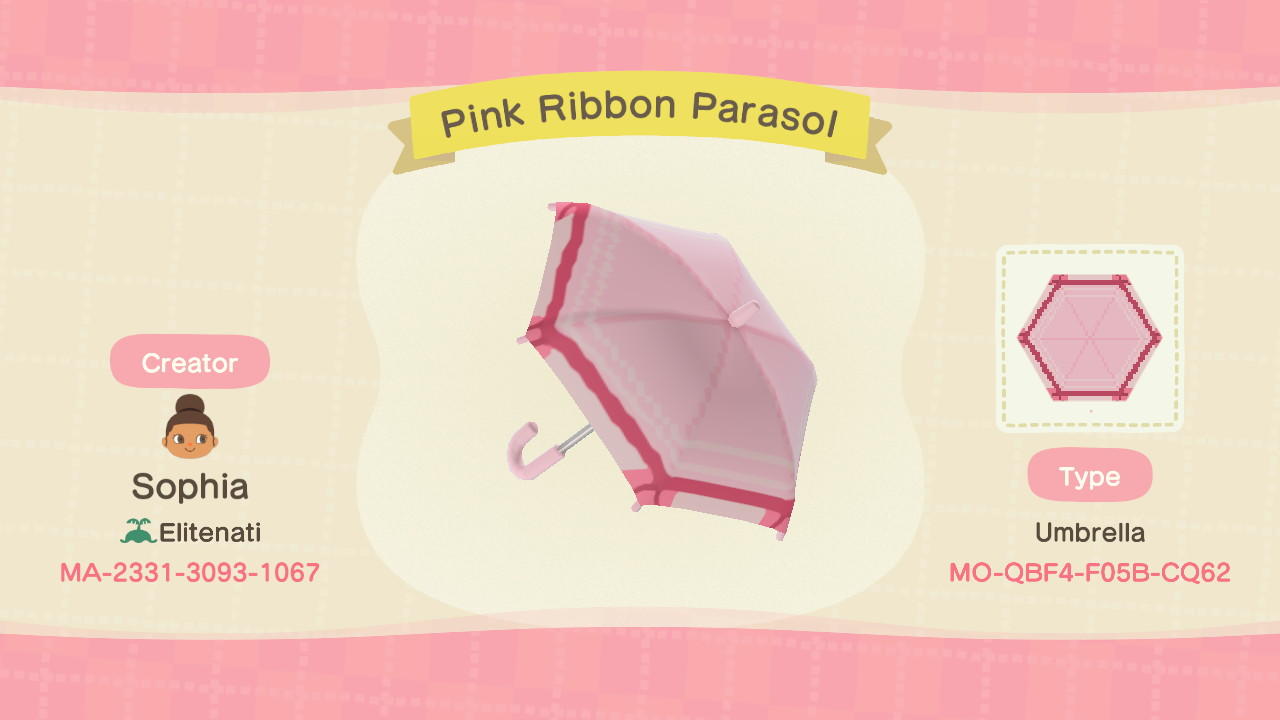 Animal Crossing Design Code: MO-QBF4-F05B-CQ62 Pink Ribbon Parasol