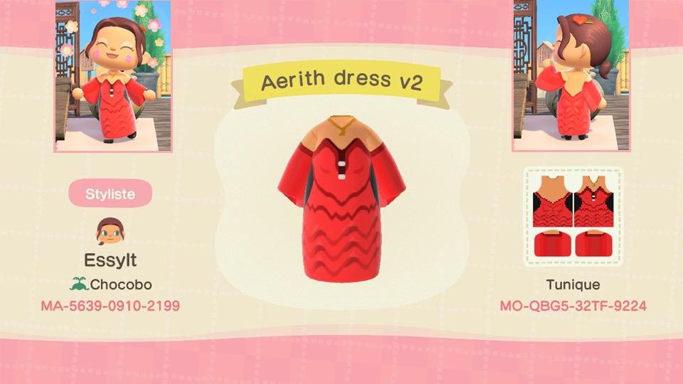 Animal Crossing Design Code: MO-QBG5-32TF-9224 Aerith FF7 FFVII v1