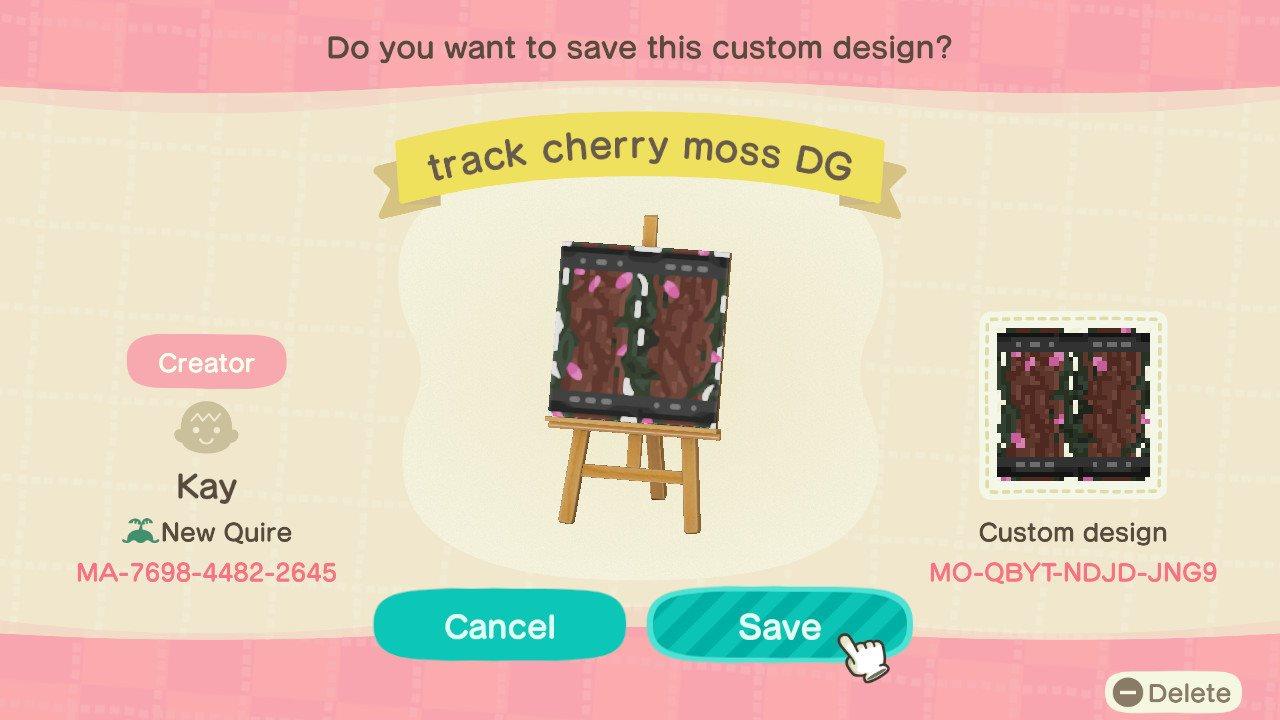 Animal Crossing Design Code: MO-QBYT-NDJD-JNG9 track cherry moss DG