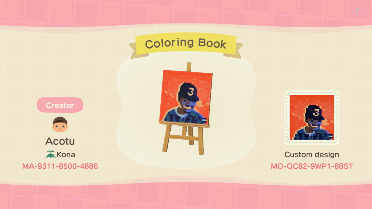 Animal Crossing Design Code: MO-QC82-9WP1-88ST Coloring Book Chance