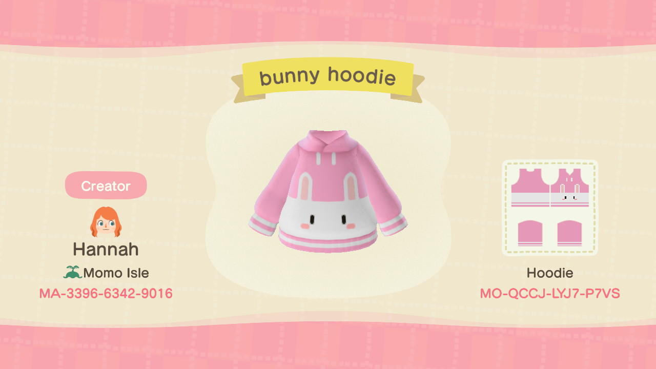 Animal Crossing Design Code: MO-QCCJ-LYJ7-P7VS bunny hoodie