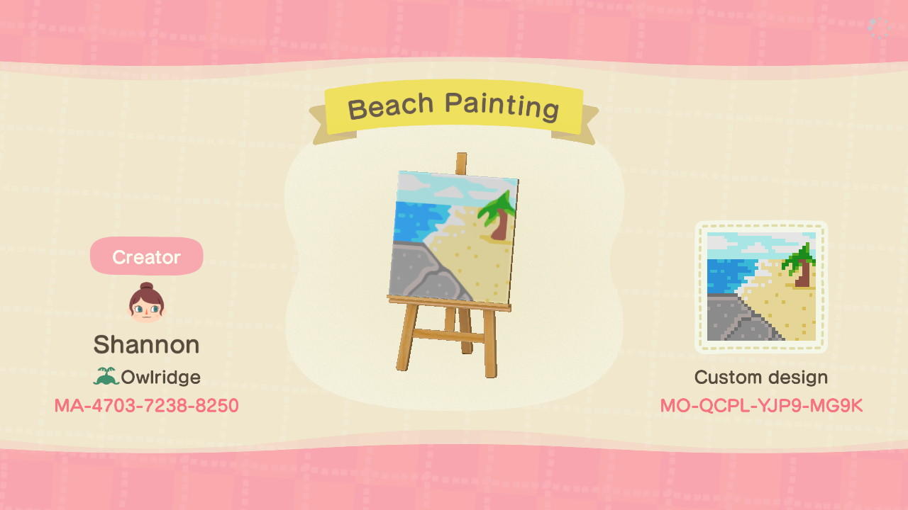 Animal Crossing Design Code: MO-QCPL-YJP9-MG9K Beach Painting