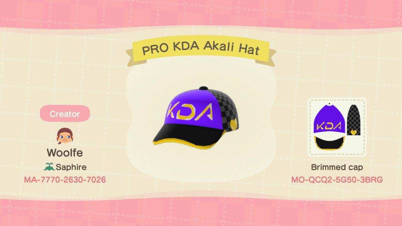 Animal Crossing Design Code: MO-QCQ2-5G50-3BRG Pro KDA Akali Hat