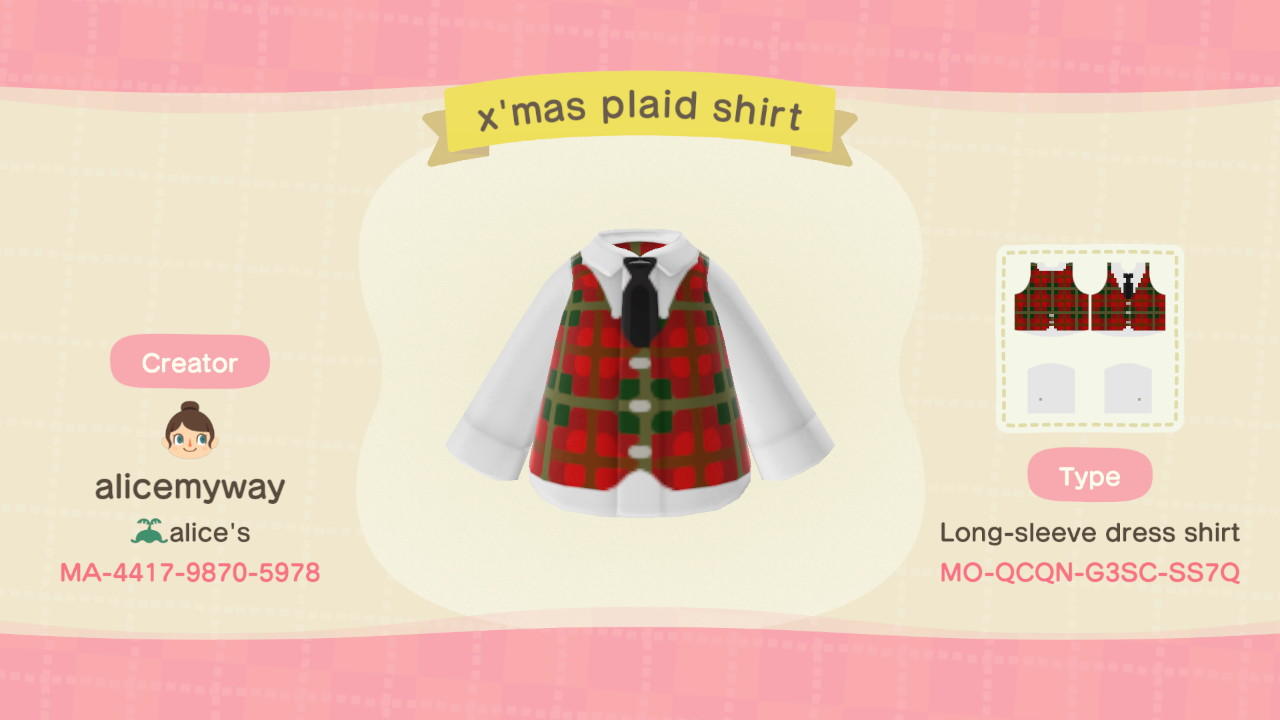 Animal Crossing Design Code: MO-QCQN-G3SC-SS7Q X'mas plaid shirt
