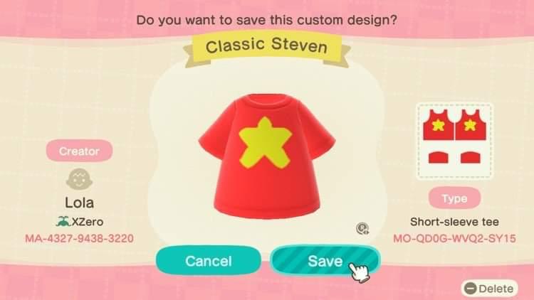 Animal Crossing Design Code: MO-QD0G-WVQ2-SY15 Classic Steven