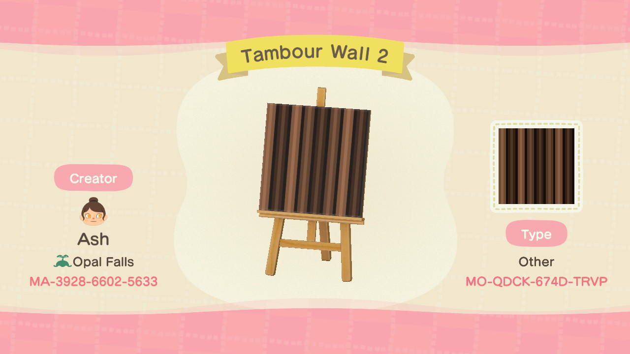 Animal Crossing Design Code: MO-QDCK-674D-TRVP Tambour Wall 2