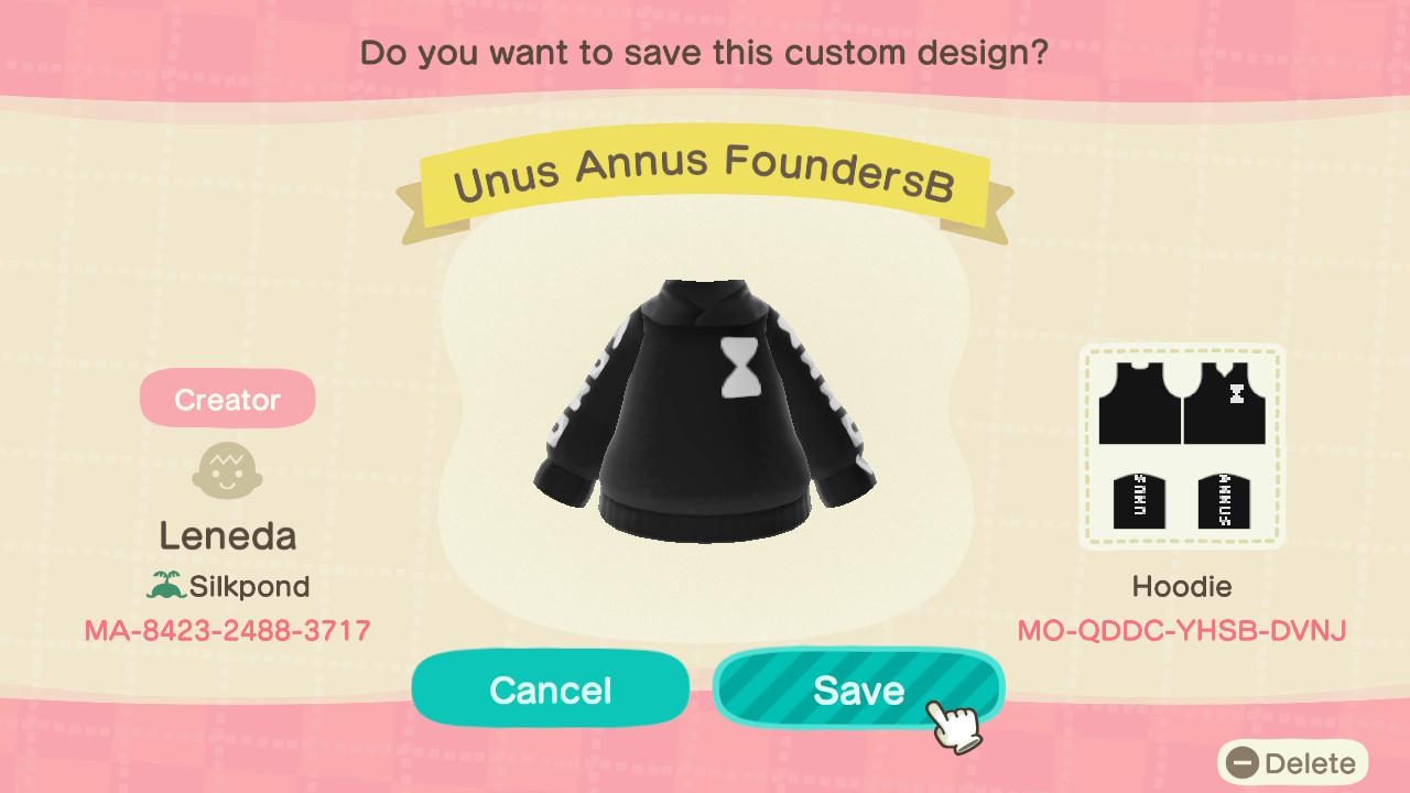 Animal Crossing Design Code: MO-QDDC-YHSB-DVNJ Unus Annus FoundersB