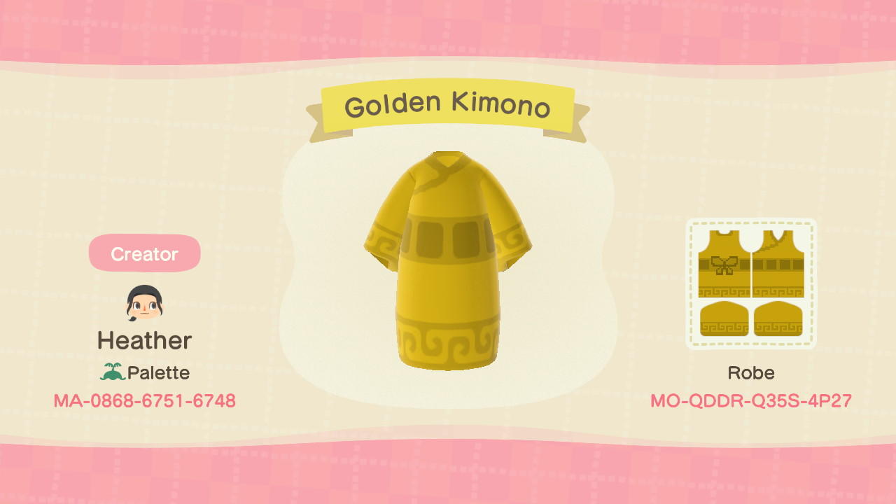 Animal Crossing Design Code: MO-QDDR-Q35S-4P27 Golden Kimono