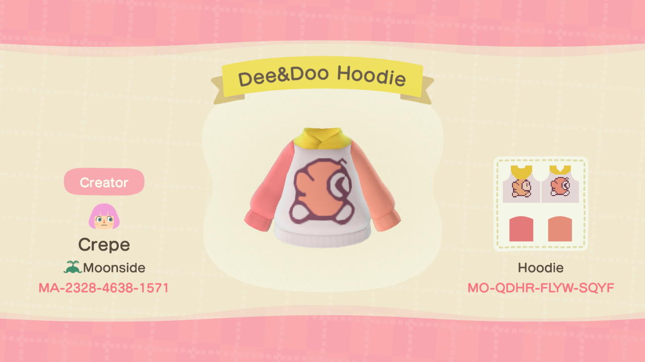 Animal Crossing Design Code: MO-QDHR-FLYW-SQYF Dee&Doo Hoodie
