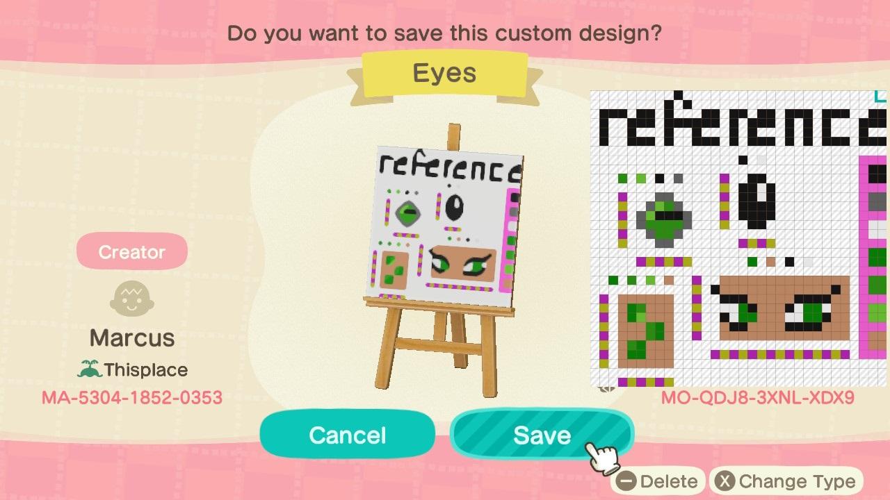 Animal Crossing Design Code: MO-QDJ8-3XNL-XDX9 Eyes Reference Image