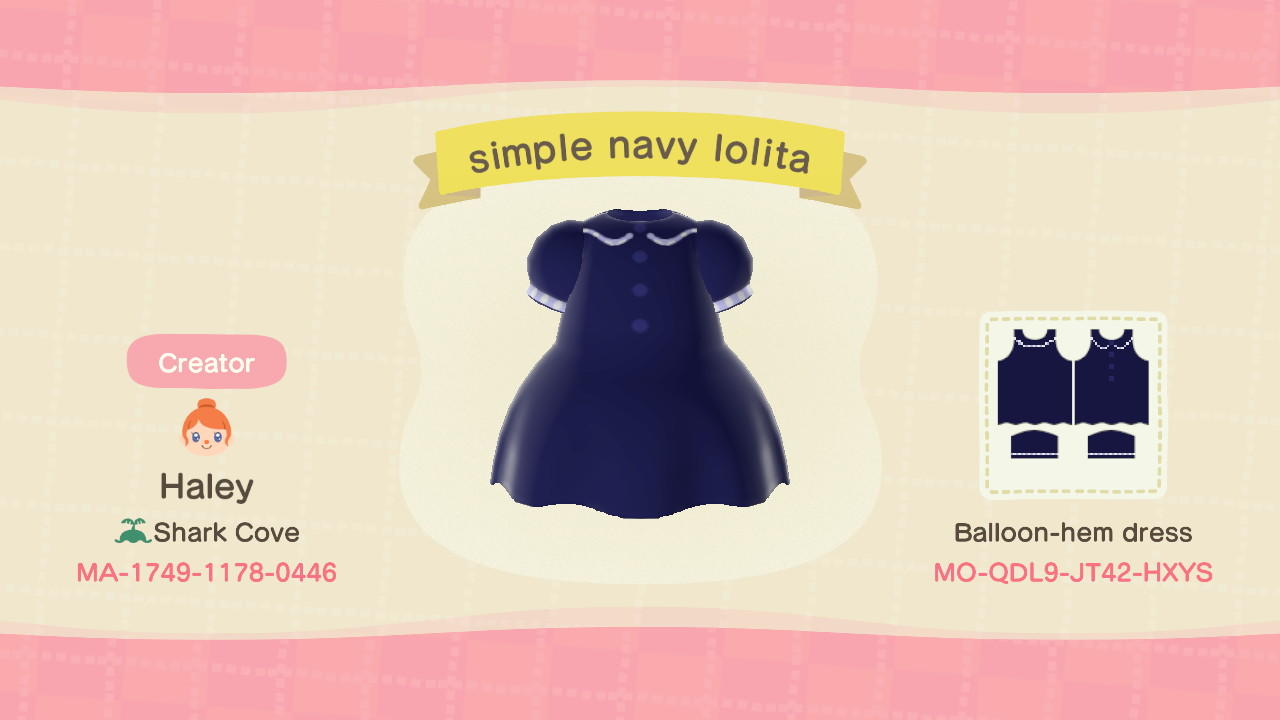 Animal Crossing Design Code: MO-QDL9-JT42-HXYS simple navy lolita