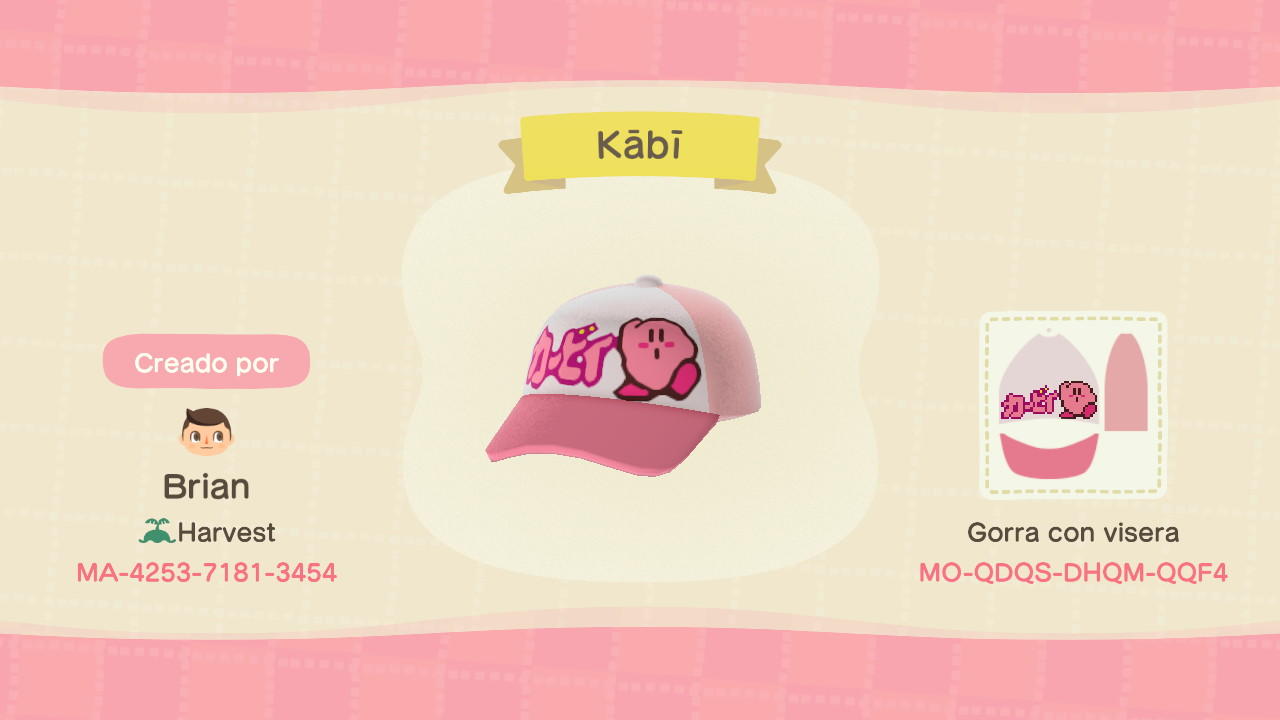 Animal Crossing Design Code: MO-QDQS-DHQM-QQF4 Kirby Japanese