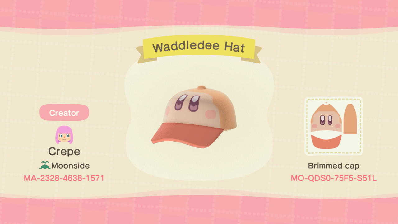 Animal Crossing Design Code: MO-QDS0-75F5-S51L Waddledee Hat