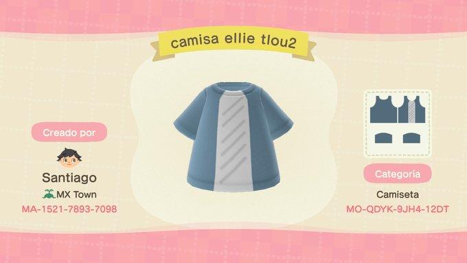 Animal Crossing Design Code: MO-QDYK-9JH4-12DT camisa ellie tlou2