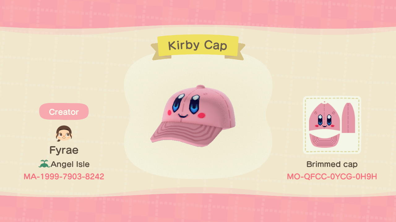Animal Crossing Design Code: MO-QFCC-0YCG-0H9H Kirby Cap