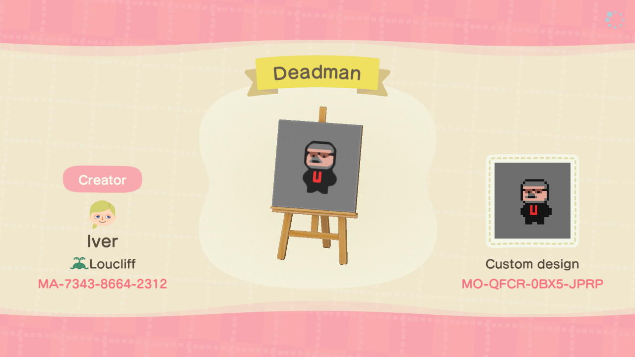 Animal Crossing Design Code: MO-QFCR-0BX5-JPRP Deadman