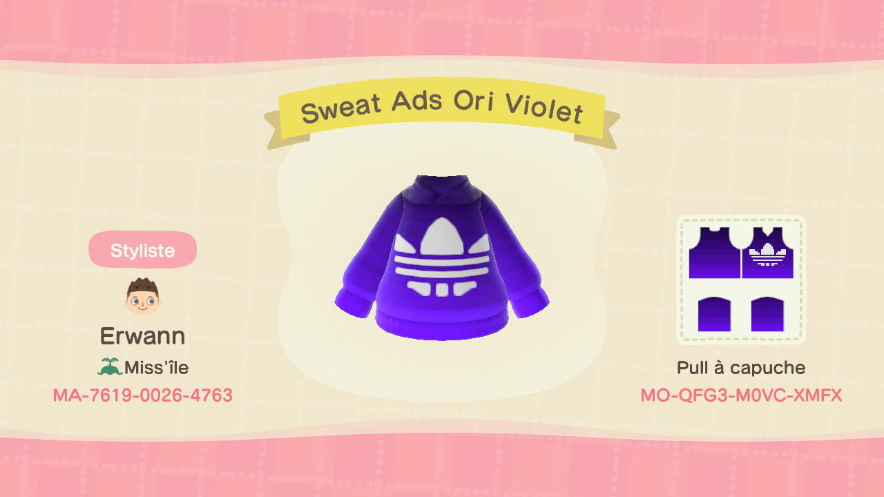 Animal Crossing Design Code: MO-QFG3-M0VC-XMFX Sweat Adidas Origin.