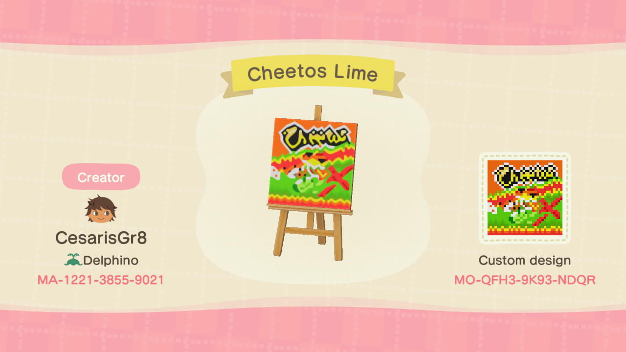 Animal Crossing Design Code: MO-QFH3-9K93-NDQR Cheetos Lime