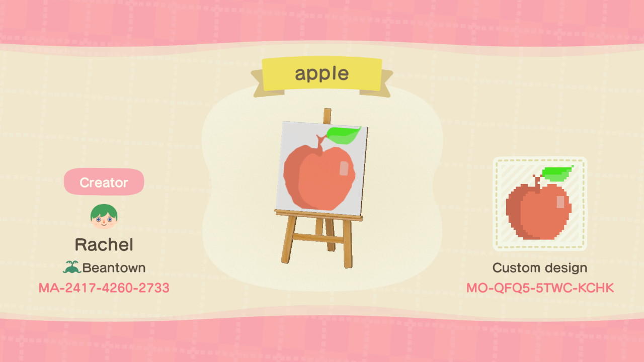 Animal Crossing Design Code: MO-QFQ5-5TWC-KCHK apple