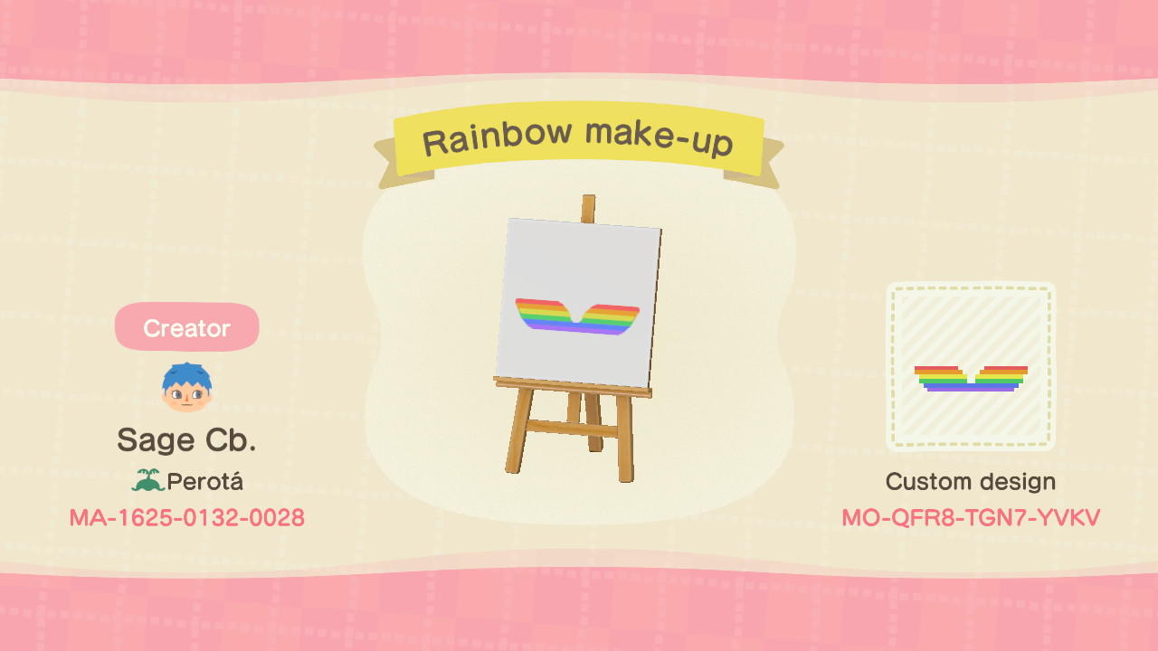Animal Crossing Design Code: MO-QFR8-TGN7-YVKV Rainbow make-up